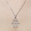 201 Stainless Steel Hollow Hamsa Hand with Eye Pendant Necklace NJEW-OY001-77-1