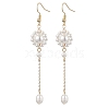 Shell Pearl with Brass Dangle Earrings for Women EJEW-TA00558-1