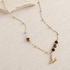 European Faceted Natural Tiger Eye 304 Stainless Steel Alphabet Pendant Necklaces QN9691-25-1