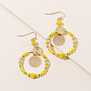 Brass Glass Flat Round with Rondelle Beaded Dangle Earrings FS-WG1FB0A-05-1