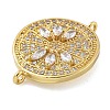 Rack Plating Brass Clear Cubic Zirconia Flat Round Connector Charms KK-A234-045G-2