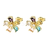 Brass Micro Pave Cubic Zirconia Flower Stud Earrings EJEW-H174-01A-G-4