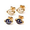 Ion Plating(IP) Enamel Planet with Star Stud Earrings with 316 Surgical Stainless Steel Pins EJEW-A081-06G-1