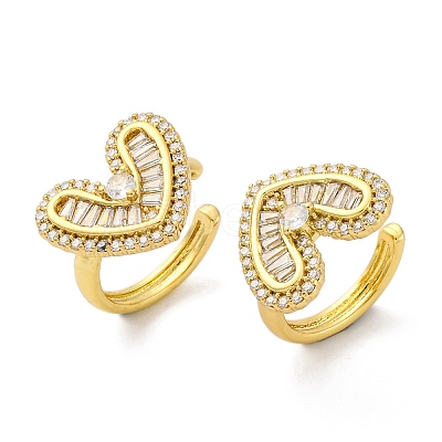 Heart Brass Micro Pave Clear Cubic Zirconia Cuff Earrings EJEW-H158-21G-1