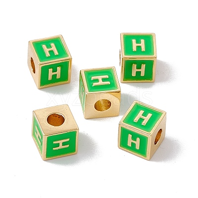 Rack Plating Brass Enamel Beads KK-B060-04G-02H-1