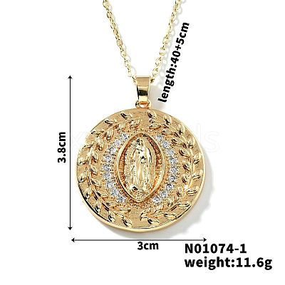 Brass Pave Cubic zirconia Flat Round with Virgin Mary Pendant Necklaces MI1997-1-1