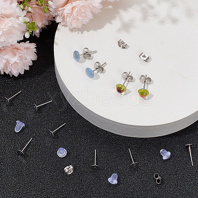 300Pcs 304 Stainless Steel Flat Round Blank Peg Earring Post STAS-SC0007-33B-1