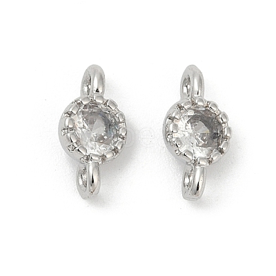 Brass Cubic Zirconia Flat Round Connector Charms KK-H204-02P-04-1