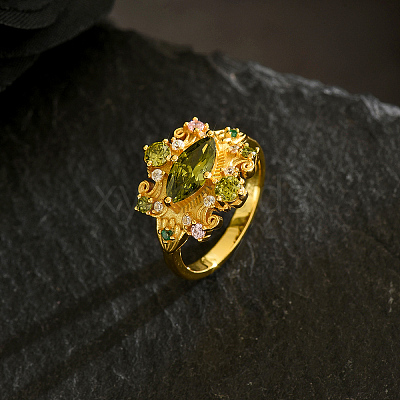 Brass Micro Pave Cubic Zirconia Finger Rings for Women KW9333-2-1