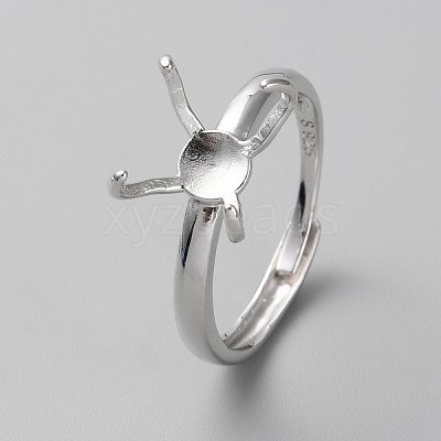 Adjustable Rhodium Plated Sterling Silver Finger Rings Components STER-WH0008-28P-1