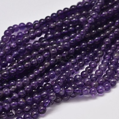 Round Grade A Natural Amethyst Bead Strands G-F289-19-4mm-1