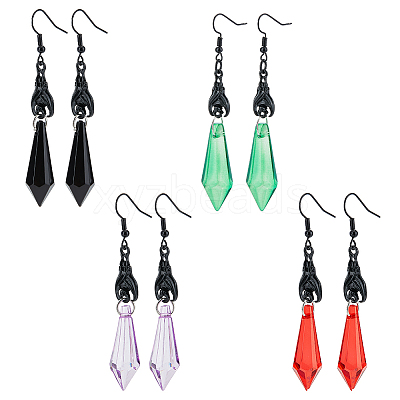 4 Pairs 4 Style Acrylic Imitation Gemstone Bullet Dangle Earrings EJEW-AN0003-96-1