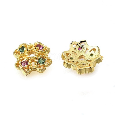 Flower Brass Micro Pave Cubic Zirconia Bead Caps KK-K300-01C-G-1