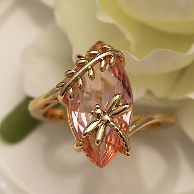 Leaf & Dragonfly Brass Glass Finger Rings FS-WGB6037-04-1