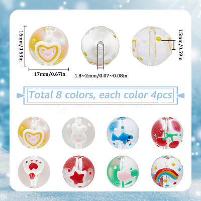 32Pcs 8 Colors Transparent Handmade Lampwork Beads LAMP-SC0001-37-1