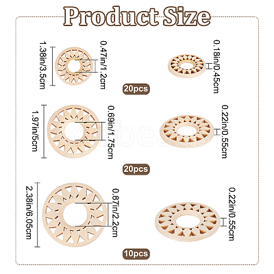 50Pcs 3 Styles Wood Hollow Pendants WOOD-CP0001-03-1