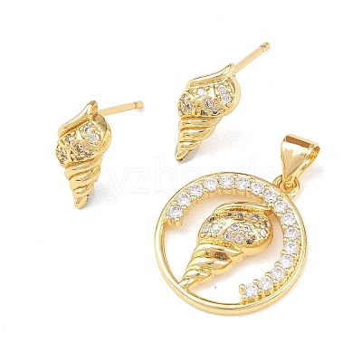 Brass Micro Pave Cubic Zirconia Pendant & Stud Earrings Sets for Women SJEW-F227-01C-G-1