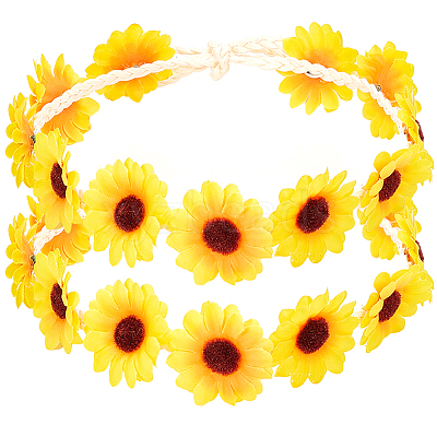 2Pcs Cloth Small Sunflowe Wreath Headband OHAR-CP0001-20A-1