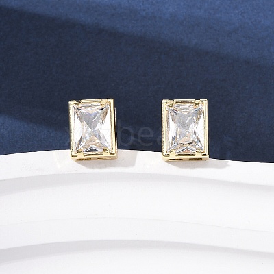 Brass Micro Pave Clear Cubic Zirconia Stud Earrings EJEW-C174-02D-G-1