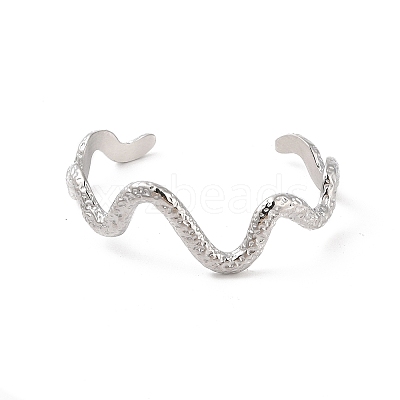 Non-Tarnish 304 Stainless Steel Textured Wavy Open Cuff Bangles for Women BJEW-C065-01P-1