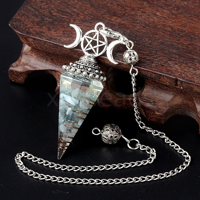 Natural Aquamarine Chip & Resin Orgonite Dowsing Pendulum Big Pendants PW-WG36861-07-1
