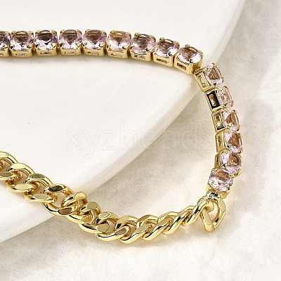 Brass Micro Pave Cubic Zirconia Square Link Chain Bracelets BJEW-L460-005G-1