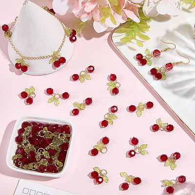 60Pcs Cherry Acrylic & Glass Pendants PALLOY-WH00017-1