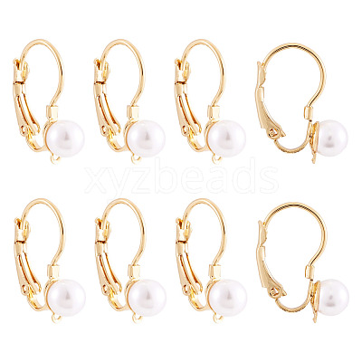 10Pcs Round Brass & ABS Imitation Pearl Leverback Earring Findings KK-TADJ0001-17-1