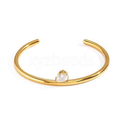 304 Stainless Steel Pave Teardrop Clear Cubic Zirconia Open Cuff Bangles for Women LG0836-1