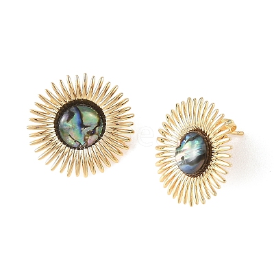 Paua Shell & Brass Stud Earrings for Women EJEW-JE07473-01-1