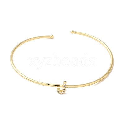Rack Plating Brass Micro Pave Clear Cubic Zirconia Letter Open Cuff Bangles BJEW-A018-01G-J-1
