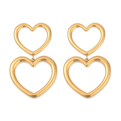 304 Stainless Steel Hollow Heart Dangle Stud Earrings EJEW-Z096-03G-1