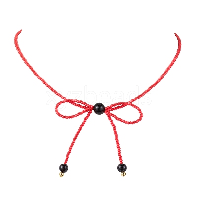 Glass Seed Pendant Necklaces for Women NJEW-MZ00031-03-1