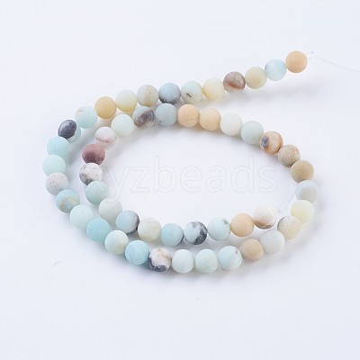 Frosted Natural Amazonite Round Bead Strands G-E334-6mm-09-1