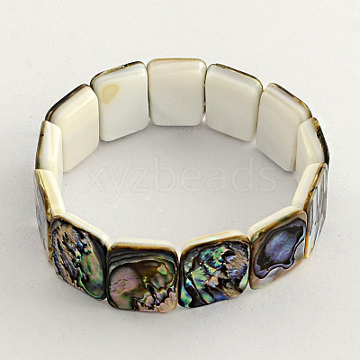 Rectangle Abalone Paua Shell Stretch Bracelets BJEW-Q002-01-1