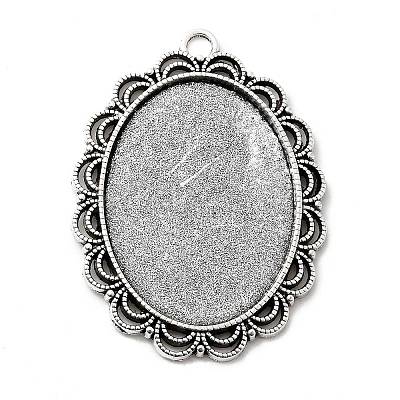 Tibetan Style Antique Silver Alloy Flat Oval Pendant Cabochon Settings TIBEP-M022-58AS-1