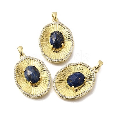 Natural Lapis Lazuli Faceted Oval Pendants KK-U072-19G-1