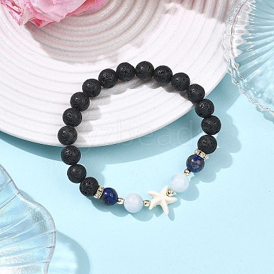 Natural Lava Rock & Lapis Lazuli & Dyed Quartz Round Beads Stretch Bracelets for Women BJEW-JB12789-01-1