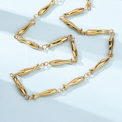 304 Stainless Steel Fish Link Chain Necklaces for Women NJEW-K299-01G-1