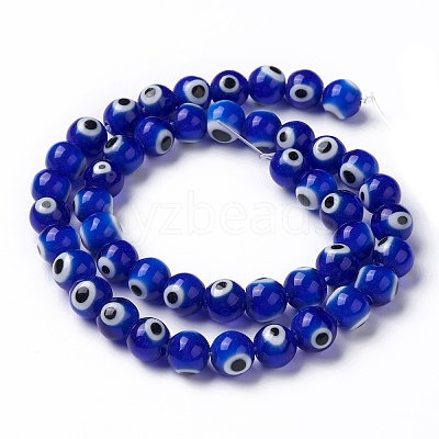 Round Handmade Evil Eye Lampwork Beads Strands LAMP-R114-8mm-02-1