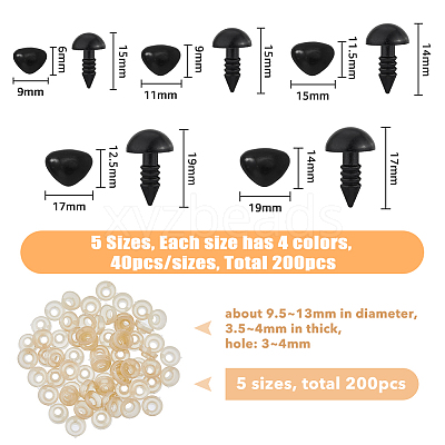 200 Sets 20 Style Triangle Plastic Safety Craft Noses FIND-FH0006-74-1