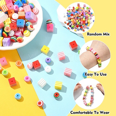 200Pcs 2 Styles Stripe Resin Beads RESI-YW0002-11-1