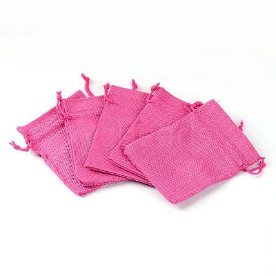 Polyester Imitation Burlap Packing Pouches Drawstring Bags ABAG-R005-9x12-08-1