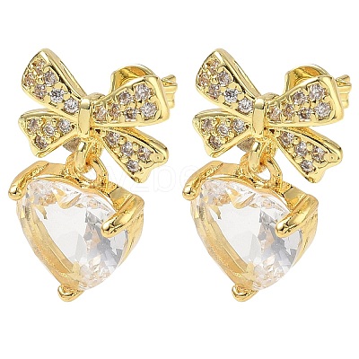 Brass Micro Pave Cubic Zirconia Stud Dangle Earrings for Women KK-CBA760A-05G-05-1