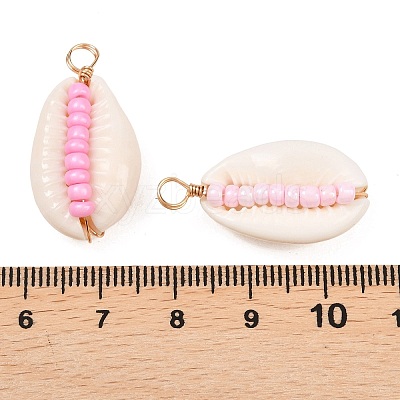 6Pcs 6 Styles Natural Cowrie Shell & Glass Seed Beads Pendants PALLOY-JF02759-02-1