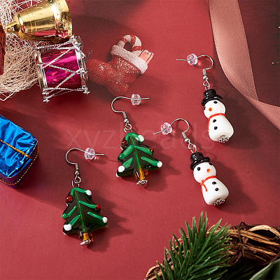 2 Pairs 2 Styles Christmas Theme Glass Dangle Earrings EJEW-TA00701-1