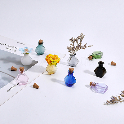 18Pcs 9 Colors Hexagon Dollhouse Miniature Glass Cork Bottles Ornament AJEW-DC0001-11-1
