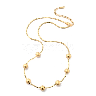 304 Stainless Steel Round Beads Snake Chain Necklaces NJEW-D319-02C-G-1