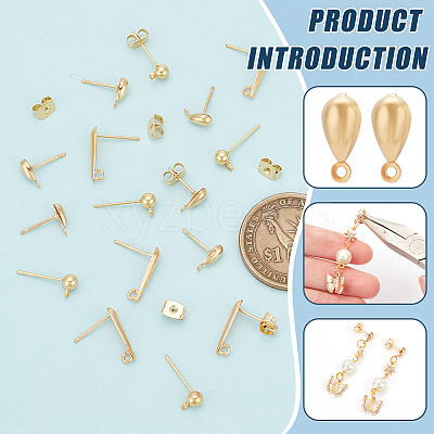 30Pcs 3 Style Ball & Teardrop Brass Stud Earring Findings KK-BC0012-24-1