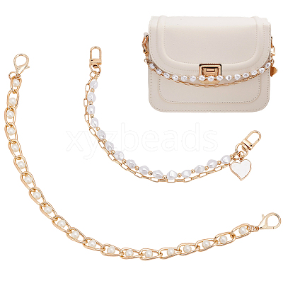 2Pcs 2 Styles Alloy & Nuggets White ABS Plastic Imitation Pearl Beaded Bag Handles FIND-AR0005-97-1